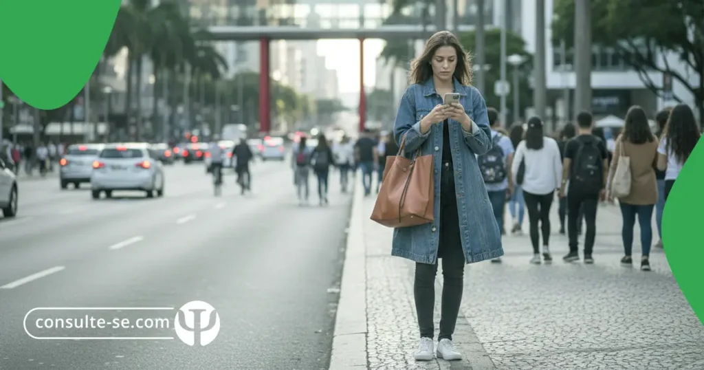 Pessoa pesquisando serviços no celular, representando contatos iniciais fora do perfil ideal em campanhas de Google Ads para psicólogos