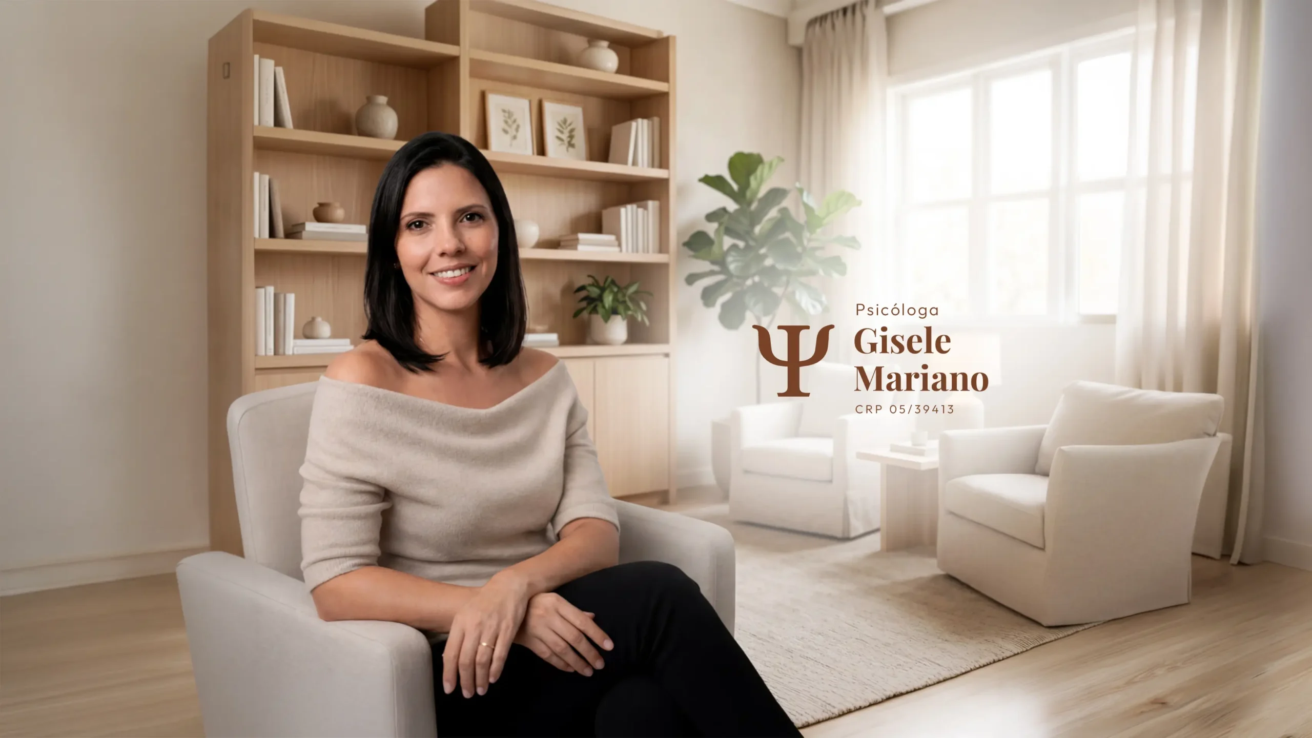 Psicóloga online Gisele Mariano em consultório acolhedor, atendimento psicológico para ansiedade, depressão, autoestima, relacionamentos e saúde emocional.
